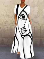 Load image into Gallery viewer, Blue A-Line Short Sleeve Printed Dresses
