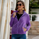 Cargar imagen en el visor de la galería, All-match slim zipper solid color plush women's jacket
