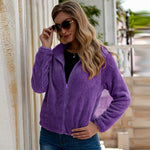 Cargar imagen en el visor de la galería, All-match slim zipper solid color plush women's jacket

