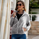 Cargar imagen en el visor de la galería, All-match slim zipper solid color plush women's jacket
