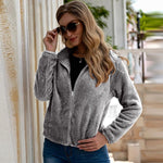 Cargar imagen en el visor de la galería, All-match slim zipper solid color plush women's jacket
