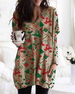Load image into Gallery viewer, Autumn and winter new Christmas hedging long sleeve printed dress
