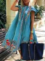 Load image into Gallery viewer, Blue A-Line Short Sleeve Crew Neck Dresses
