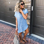 Load image into Gallery viewer, Casual Denim Short Sleeve Button Down Dress
