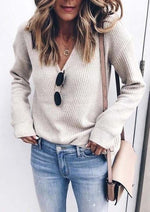 Load image into Gallery viewer, Casual Classical V-Neck Solid Color Knitted Sweater
