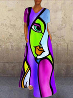 Load image into Gallery viewer, Blue A-Line Short Sleeve Printed Dresses
