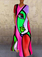 Load image into Gallery viewer, Blue A-Line Short Sleeve Printed Dresses
