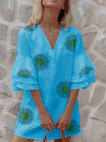 Load image into Gallery viewer, Casual A-Line Bell Sleeve Printed Dresses
