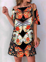 Load image into Gallery viewer, Butterfly Print &amp; Open Back Sexy Dress

