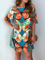 Load image into Gallery viewer, Butterfly Print &amp; Open Back Sexy Dress
