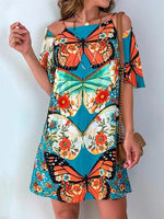 Load image into Gallery viewer, Butterfly Print &amp; Open Back Sexy Dress
