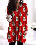 Load image into Gallery viewer, Autumn and winter new Christmas hedging long sleeve printed dress
