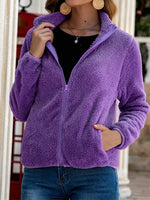 Cargar imagen en el visor de la galería, All-match slim zipper solid color plush women's jacket
