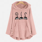 Load image into Gallery viewer, Cat Embroidered Fleece Loose Hooded Sweatshirt

