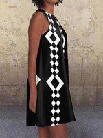 Load image into Gallery viewer, Black 1960's Geometric Pattern Pockets A-Line Retro Printed Casual Dresses
