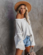 Load image into Gallery viewer, 2020 new solid color stitching long sleeve round neck loose flared sleeve sweater

