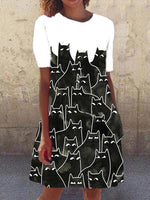 Load image into Gallery viewer, Black Crew Neck Short Sleeve Animal A-Line Dresses
