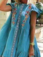 Load image into Gallery viewer, Blue A-Line Short Sleeve Crew Neck Dresses
