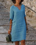 Load image into Gallery viewer, Casual Solid Tunic V-Neckline Shift Dress
