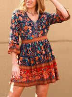 Load image into Gallery viewer, Bohemian Style V-Neck 3/4 Sleeves Floral Dresses
