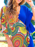 Load image into Gallery viewer, Blue V Neck Holiday Printed Swing Dresses
