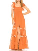 Load image into Gallery viewer, Bow Tie Strap High Slit Vacation Maxi Dress
