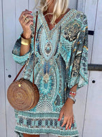 Load image into Gallery viewer, Bohemian V-neck Long Sleeve Printed Casual Dress
