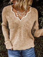Load image into Gallery viewer, Casual Wave V-neck Solid Color Long Sleeved Sweater
