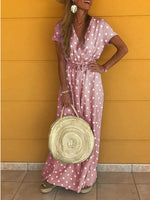 Load image into Gallery viewer, Bohemia V-Neck Polka Dot Elastic Waist Maxi Dress
