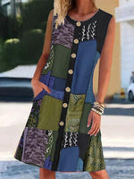 Load image into Gallery viewer, Black Crew Neck Tribal Sleeveless Paneled Dresses
