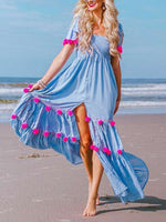 Load image into Gallery viewer, Bow Tie Strap High Slit Vacation Maxi Dress

