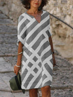 Cargar imagen en el visor de la galería, Casual V Neck Geometric Long Sleeve Dresses
