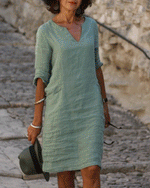 Load image into Gallery viewer, Casual Solid Tunic V-Neckline Shift Dress
