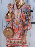 Load image into Gallery viewer, Bohemian V-neck Long Sleeve Printed Casual Dress
