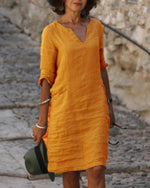 Load image into Gallery viewer, Casual Solid Tunic V-Neckline Shift Dress
