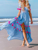 Load image into Gallery viewer, Bow Tie Strap High Slit Vacation Maxi Dress
