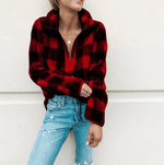Cargar imagen en el visor de la galería, Band Collar Zipper Gingham Plaid Sweater/Sweatshirt
