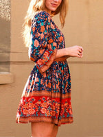 Load image into Gallery viewer, Bohemian Style V-Neck 3/4 Sleeves Floral Dresses
