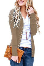 Cargar imagen en el visor de la galería, 2020 solid color V-neck long-sleeved cardigan
