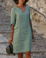 Load image into Gallery viewer, Casual Solid Tunic V-Neckline Shift Dress
