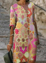 Load image into Gallery viewer, Casual Color Block Tunic V-Neckline A-line Dress
