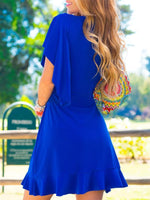 Load image into Gallery viewer, Blue V Neck Holiday Printed Swing Dresses
