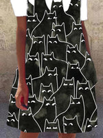 Load image into Gallery viewer, Black Crew Neck Short Sleeve Animal A-Line Dresses

