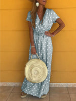 Load image into Gallery viewer, Bohemia V-Neck Polka Dot Elastic Waist Maxi Dress
