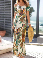 Load image into Gallery viewer, Boat Collar Printing Maxi Dress
