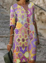 Load image into Gallery viewer, Casual Color Block Tunic V-Neckline A-line Dress
