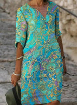 Load image into Gallery viewer, Casual Floral Tunic V-Neckline A-line Dress
