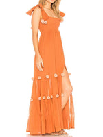 Load image into Gallery viewer, Bow Tie Strap High Slit Vacation Maxi Dress
