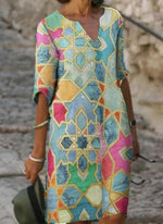 Load image into Gallery viewer, Casual Color Block Tunic V-Neckline A-line Dress
