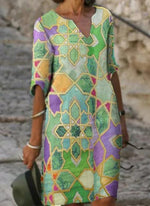 Load image into Gallery viewer, Casual Color Block Tunic V-Neckline A-line Dress
